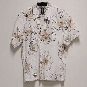 Billabong Cream/Brown Floral Hawaiian Button-down S/S Camp Shirt Size: M